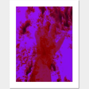 Digital collage and special processing. Psychedelic. Hand reaching on top of some bizarre surface. Dim, blue, pink. So beautiful. Posters and Art